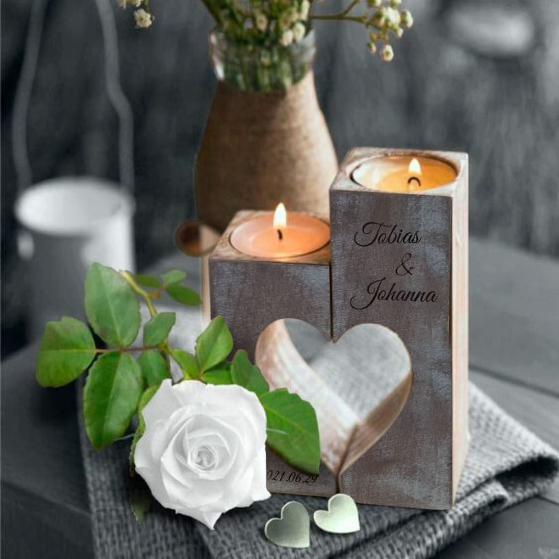 Ljusstage Rustikhjerte | Tilpas med Navn & Dato